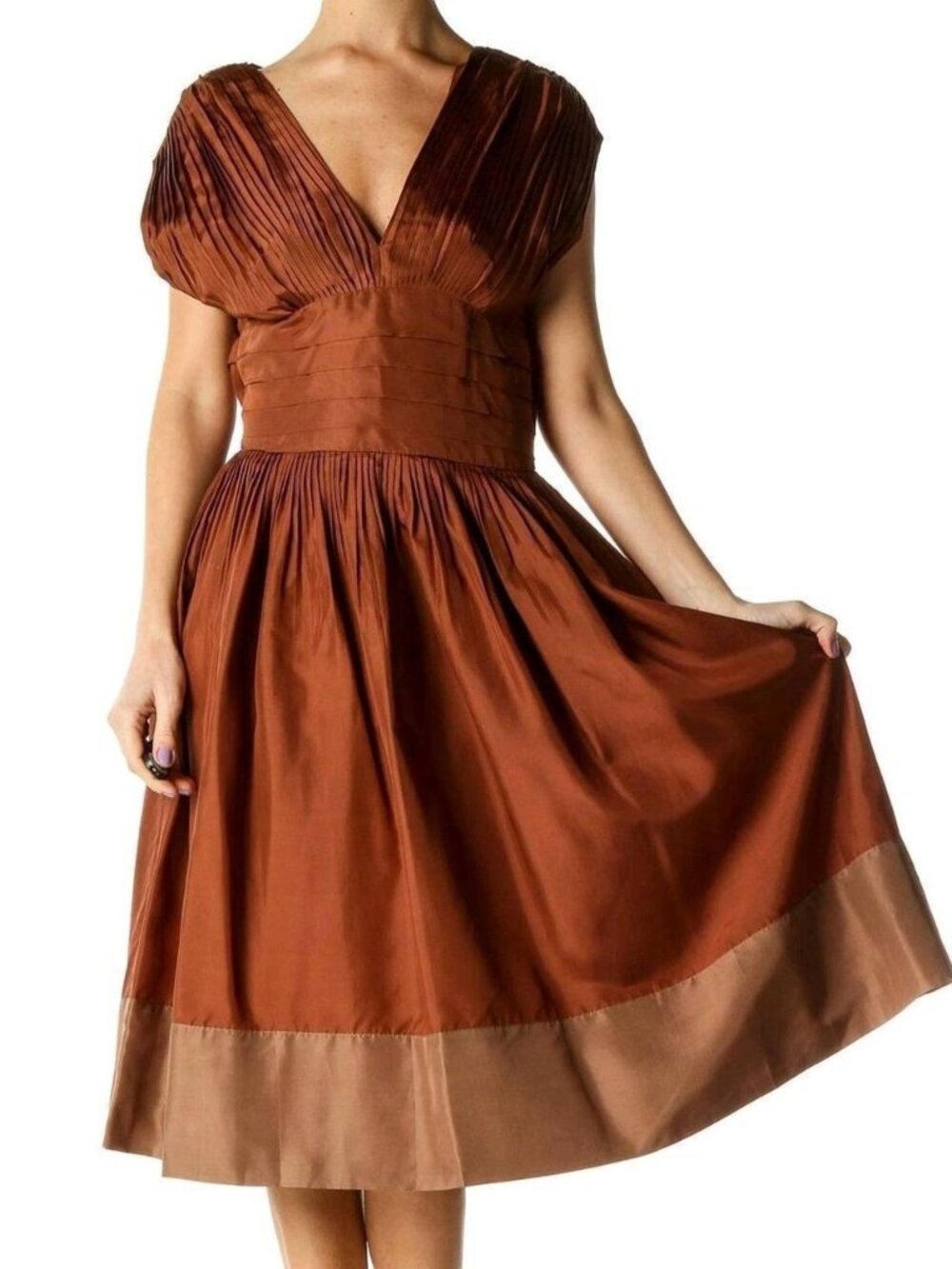 BCBG Max Azria Bronze Sleeveless Pleated Silk Dress Size 2